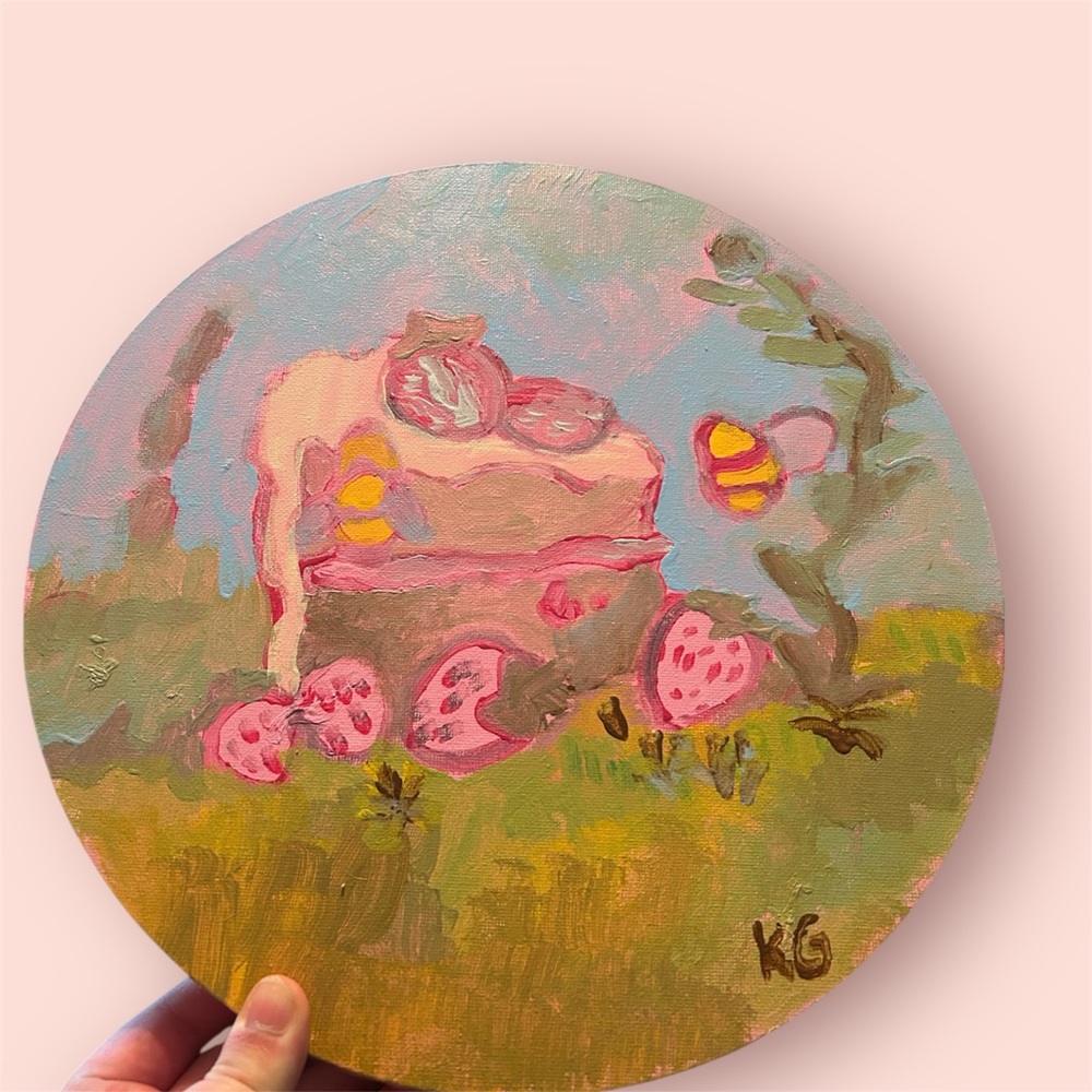 Impressionistic Pink and Green Floral Painting